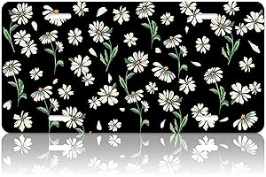LOISTAVA Daisy License Plate Cover Cute Floral Daisy Flowers Car Front License Plate Personalise Stainless Steel Metal Car Plates Novelty Vanity Tag 4 Holes Funny Decorative 12.2" x 6.2" Men Women Gifts