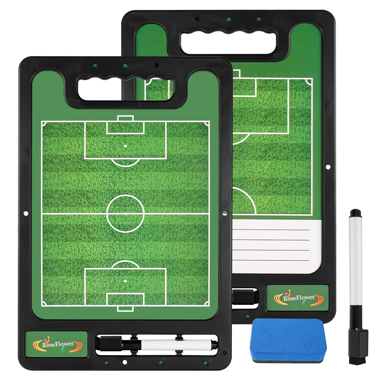 RoseFlower Football Coaches Tactical Board, Portable Soccer Magnetic Tactics Strategy Notebook Futsal Football Coaching Clipboard - Sport Training Assistant Equipment with Player Markers, Pen, Eraser