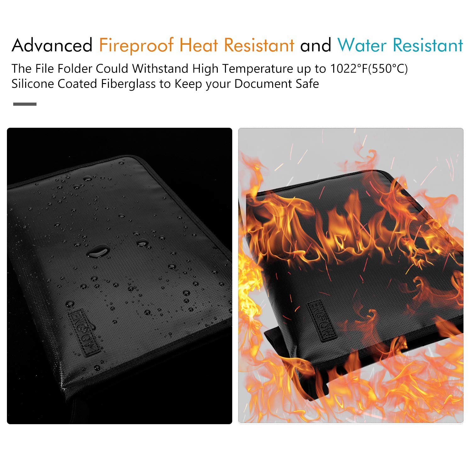 Fireproof File Folder Fireproof Fire and Water Resistant Money Document Bag with A4 Size 12 Pockets Zipper Closure Non-Itchy Silicone Coated Portable Filing Organizer Pouch(14.3\' x9.8\')