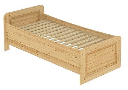 Seniorenbett extra hoch 90x200 Einzelbett Massivholz Kiefer Bett mit Rollrost 60.42-09