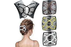 4 Pieces Elastic Magic Hair Comb with Silver Thread Stretchy Double Comb Hair Fork Clips No Crease Hairpins Combs for Women G