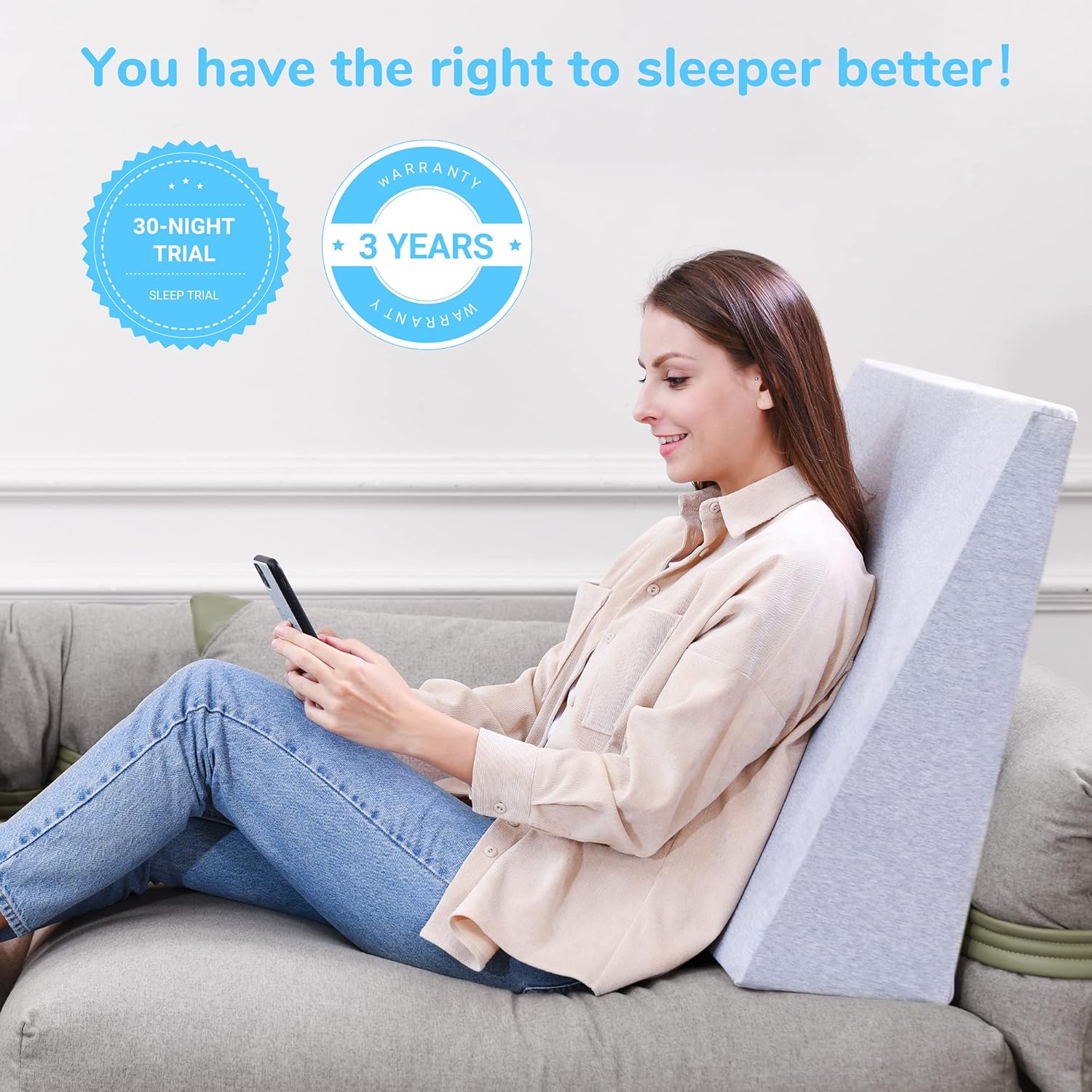 RECCI 8.5 Inch Wedge Pillow, 100% Memory Foam Incline Cushion System for Legs and Back Support Pillow, Wedge Pillow for Sleeping and Acid Reflux, Heartburn, Polygiene Removable Cover, 24x24x8.5”: Home & Kitchen