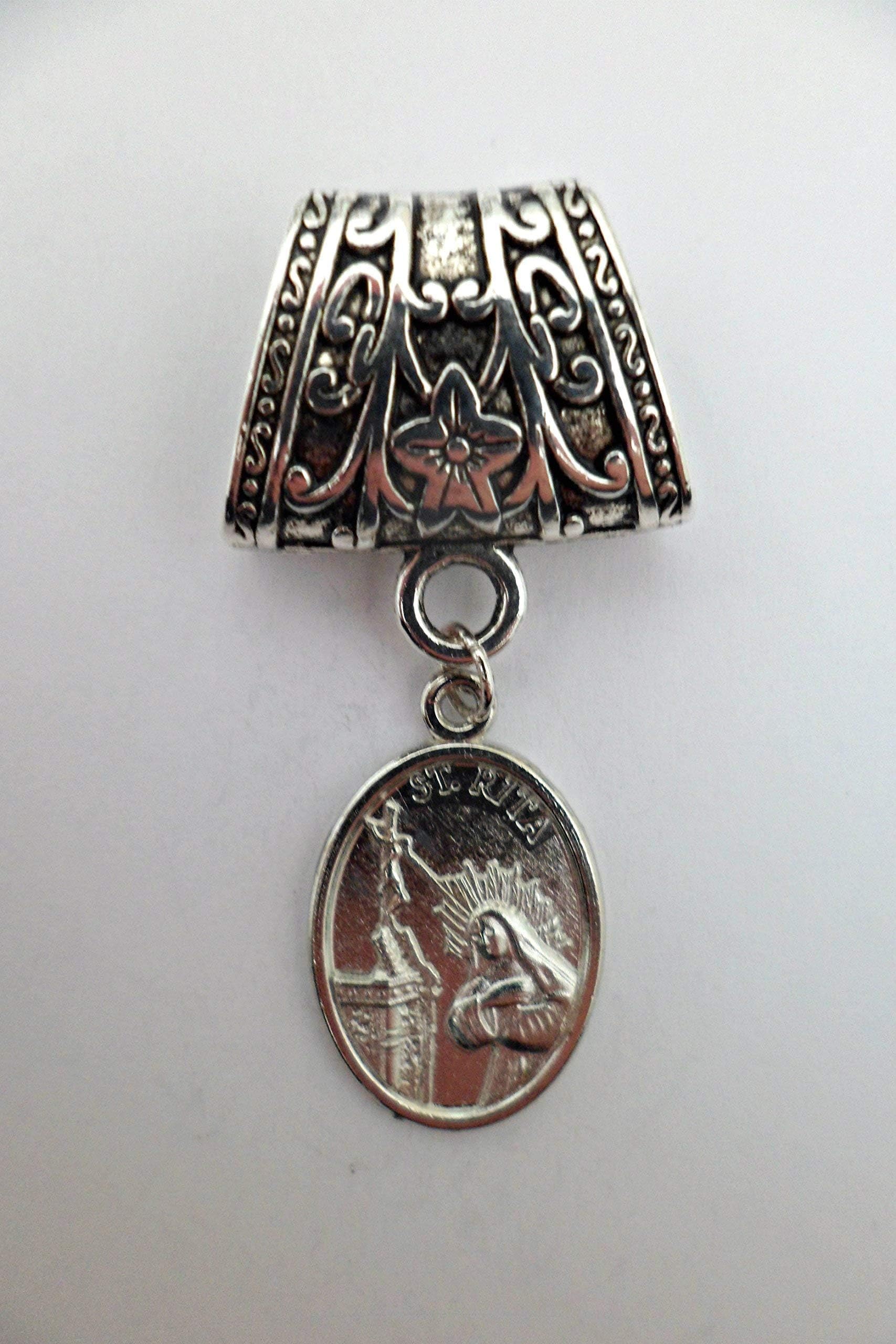 Head Scarf Bail St Rita of Cascia Patron Saint Design Slider Ring