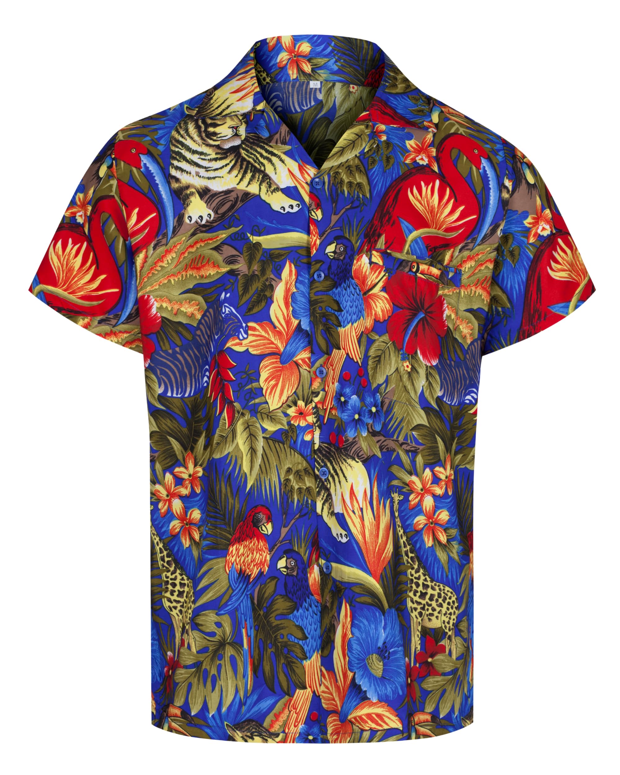 REDSTAR Mens Hawaiian Shirt Short Sleeve Hawaiian Shirts for Men Funny Shirt - Ugly Shirt with a Jungle Animal Print for Funky Shirts for Men and Stag Shirt (Medium, Blue)