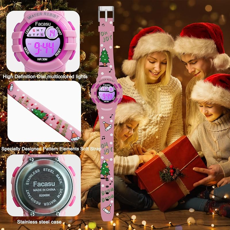 Kinderuhr Digital Mädchen Jungen,wasserdichte Kinderuhr,Bunt Light,Outdoor Sport Armbanduhr Kinder,Einfaches Ablesen Einstellen der Uhrzeit mit Stoppwatch Alarm für Kinder 4-8 — Foto 5 von 7