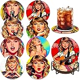 Set of 8 Taylor Wood Coasters with Holder,Singer Diamond Art Painting Wooden Coasters for Table Protection Drink Cup Cork Base Farmhouse Housewarming Gifts Decor for Swifties Fans Music Lovers