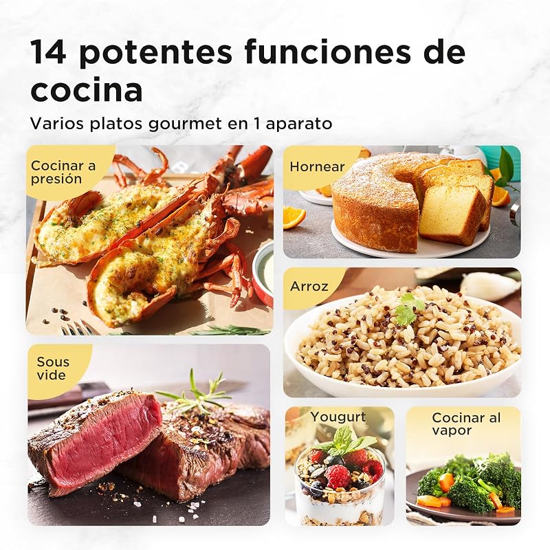 Olla Eléctrica 9 en 1, 12 Preajustes Instantáneos, Antiadherente, Arrocera, Cocción Lenta, Vapor de Acero Inoxidable, 6 Cuartos