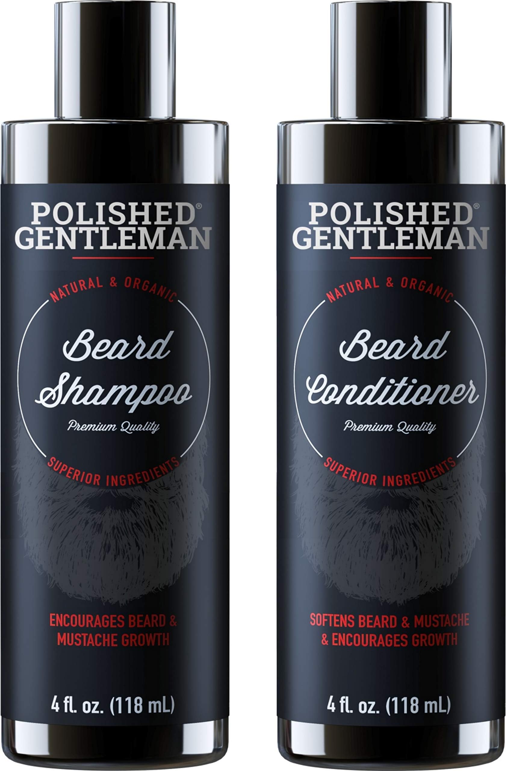 Polished Gentleman Beard Growth and Thickening Shampoo and Conditioner - With Organic Beard Oil - For Best Beard Look (118ml Small Beard)
