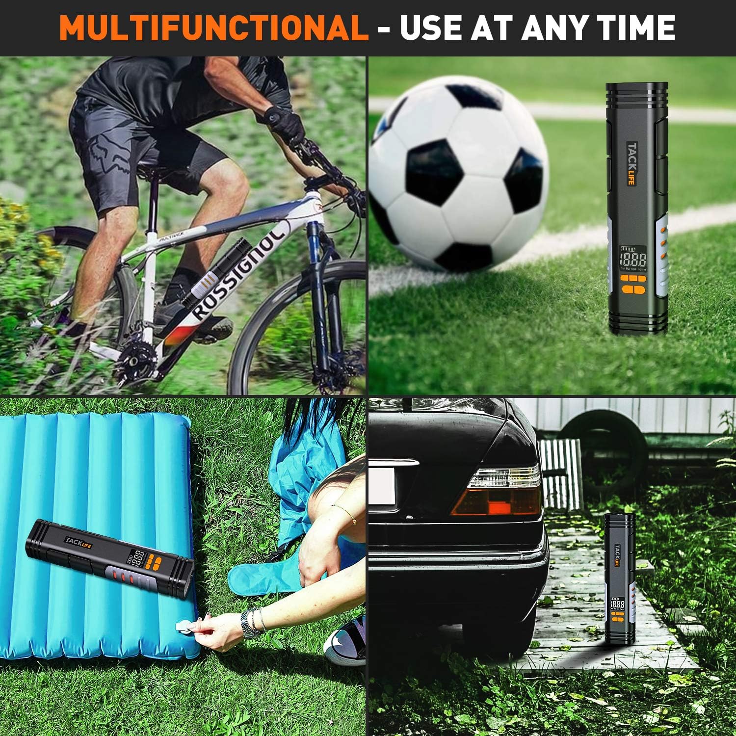 TACKLIFE Rechargeable Cordless Tire Inflator - Handheld Air Compressor, Portable Air Pump with Digital Display for Car Bicycle Tires and Other Inflatables: Automotive