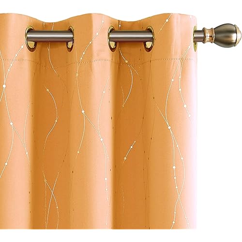 Deconovo Orange Blackout Grommet Curtains Pair Thermal Insulated Window Curtains with Wave Line Dots Printed Pattern for Kids Room 42 x 63 Inch Orange Flame 2 Panels