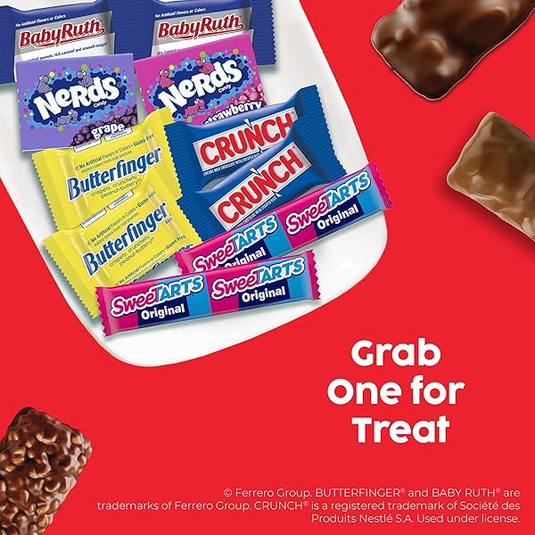 BUTTERFINGER, CRUNCH BABY RUTH, NERDS, SWEETTARTS, MINIS, FUN SIZE ASSORTED CANDY, BULK 160 COUNT VARIETY PACK, 44.8 OZ