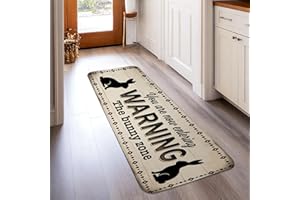 Bunny Runner Rug, Rustic Farmhouse Warning Zone Spring Beige Low Pile Sponge Home Indoor Pattern Carpets Non Shedding for Kit