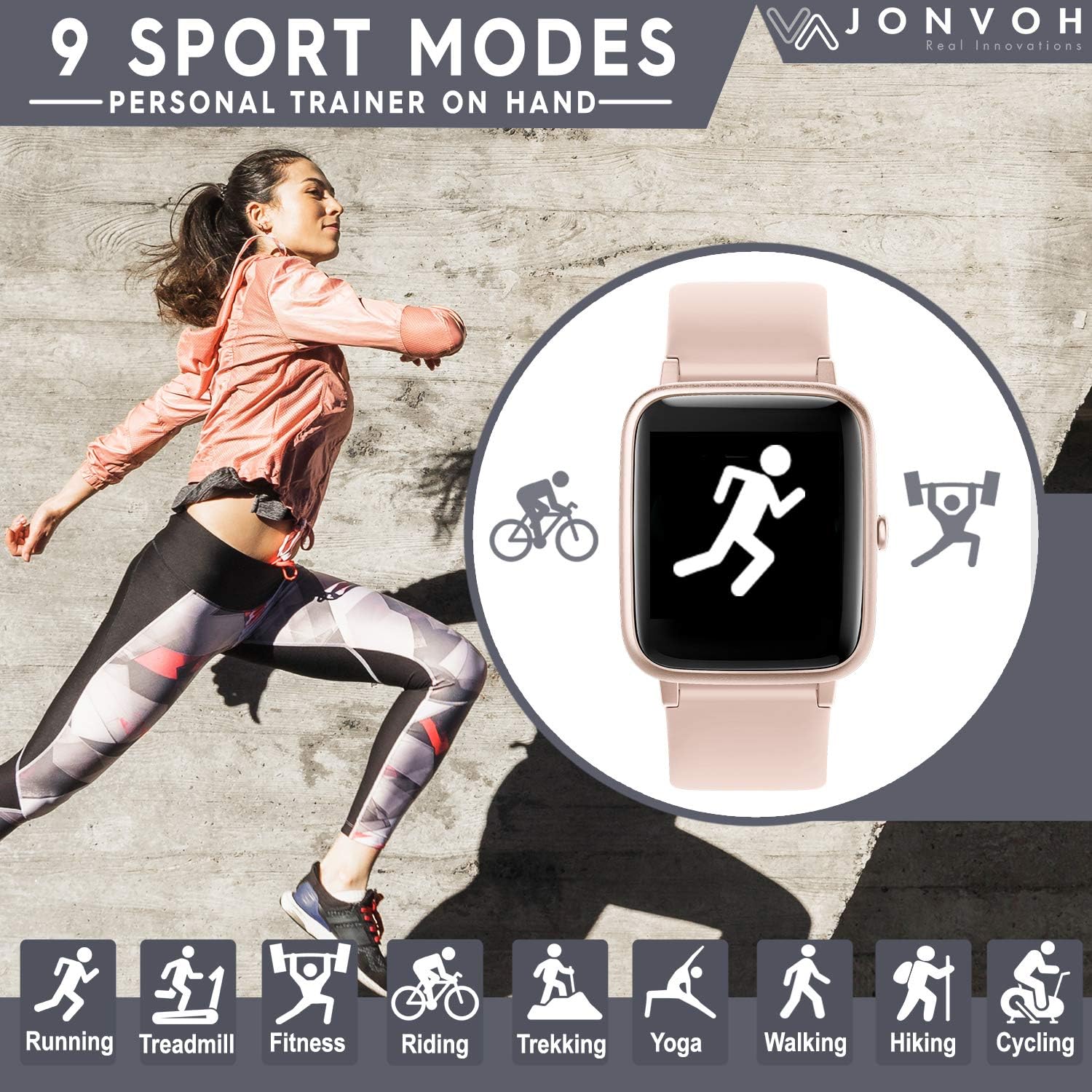 JONVOH Smart Watch Fitness Tracker for Men Women Smartwatch Digital Heart Rate Monitor, Bluetooth IP68 waterproof - Image 4