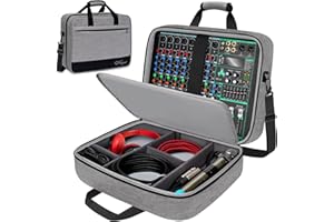 SNIGJAT Audio Mixer Case (Size:15.5"x 13" x 6"), Protective DJ Mixer Bag with 10mm Padding, Large-Capacity Recording Equipment Bag Soft with Adjustable Storage for Cables, Podcast Gear and Mics, Gray
