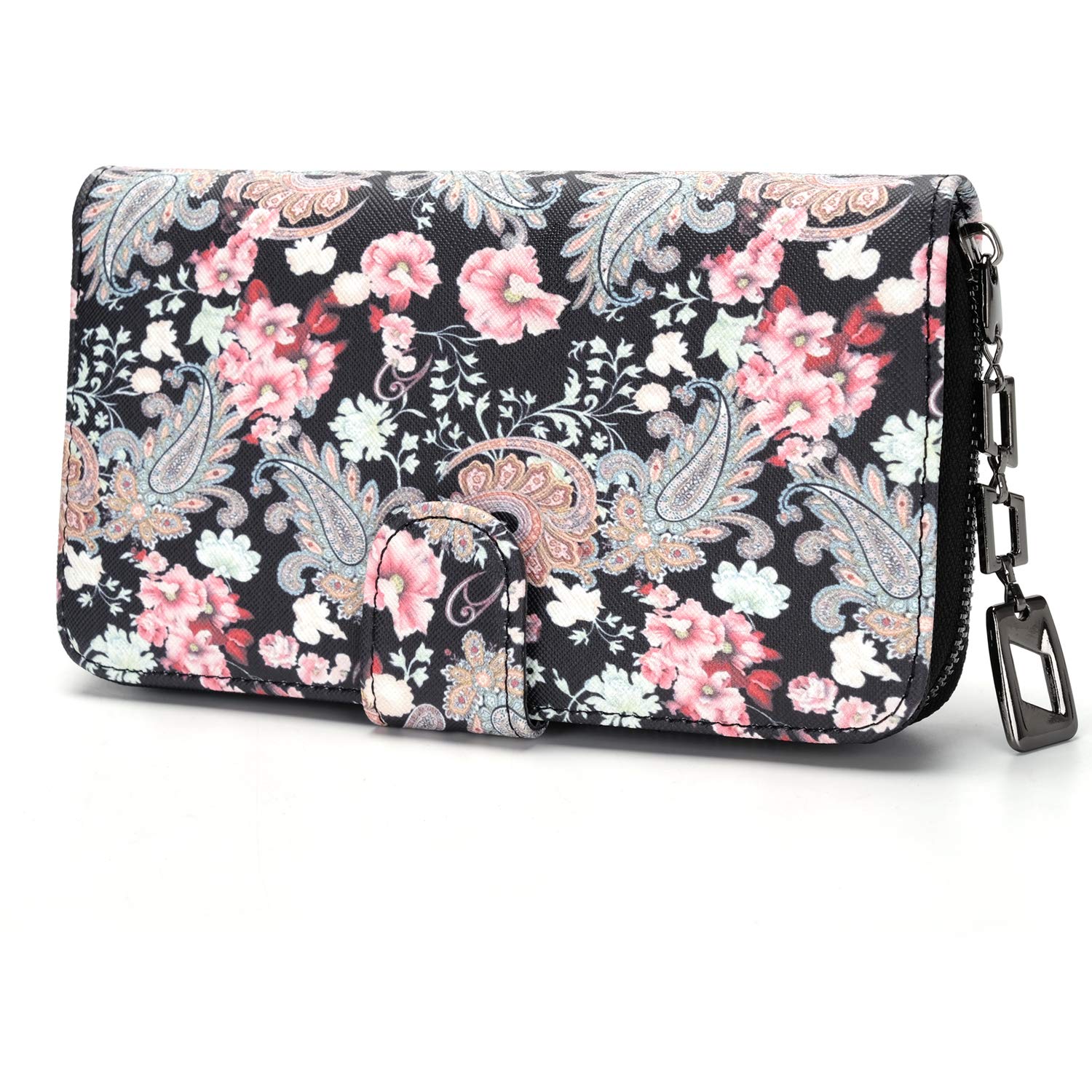 Ladies Large Size Long Floral Mandala Ethnic Style Purse with Zipper and Popper and Multiple Compartments, Floral Dreams, 19 x 10.5 x 3 cm, Ethnic Style