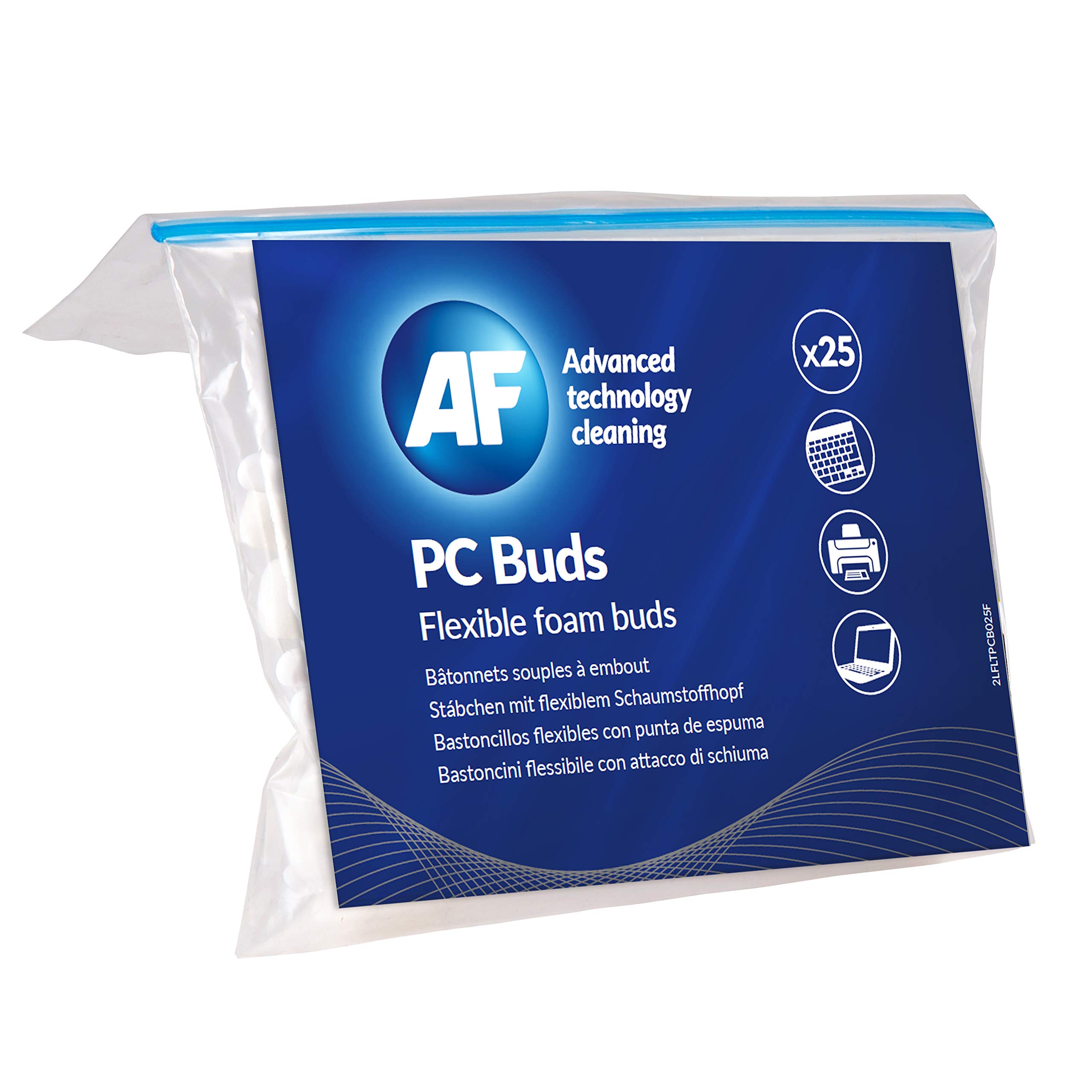 AF PC Buds with Wide Flexible Foam Head for Cleaning Keyboards Ref PCB025 [Pack of 25]