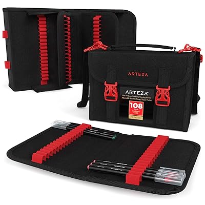 Arteza Marker Pen Organizer Case with 108 Slots, Removable Baldric, Zipper Pocket and Carrying Handle