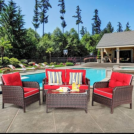 Amazon Com Tangkula 4 Pcs Patio Furniture Set Outdoor Rattan