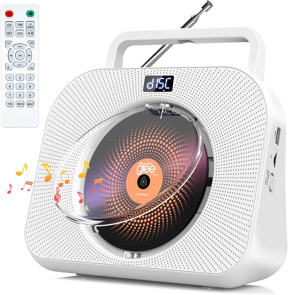 GREADIO Portable CD Player Bluetooth FM Radio HiFi Speaker Desktop USB TF Remote