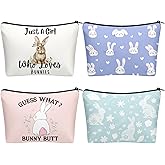 SilTriangle 4 Pack Easter Bunny Cosmetic Bags for Girls Women Bunny Lovers Canvas Makeup Bags with Zipper Travel Toiletry Organizer Pouch for Backpack Luggage Gifts for Birthday Easter Party Favors