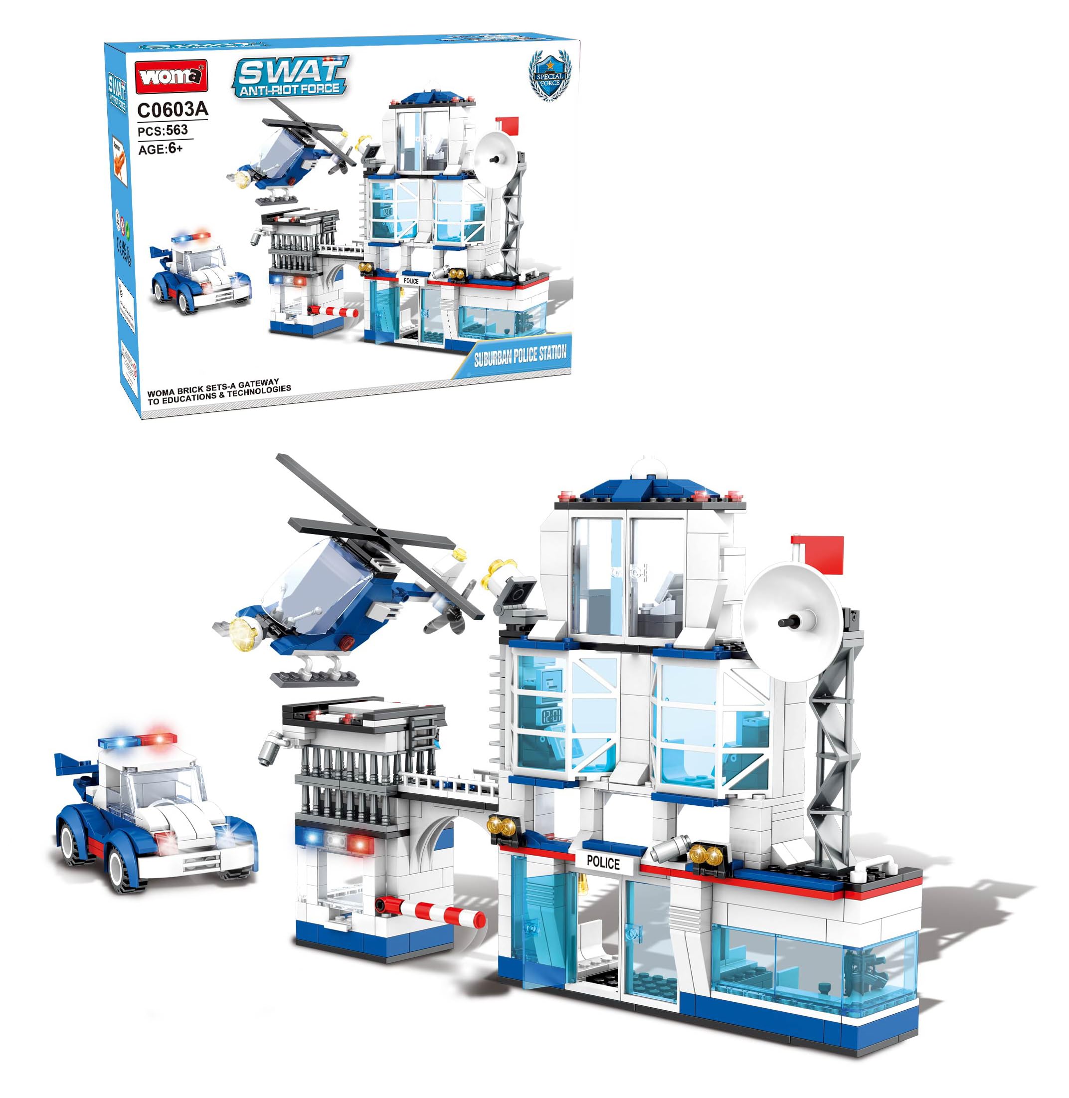 WOMA C0603A SWAT Anti-Riot Force Suburban Police Station Building Block Set of 563 pcs Kids Educational Construction Set