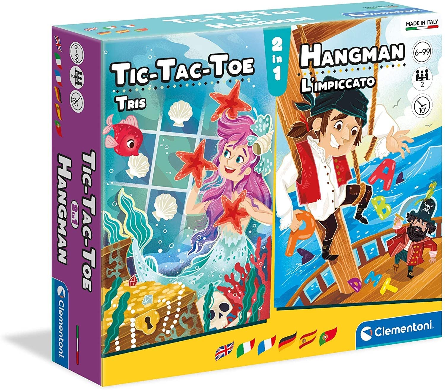 Clementoni - Tris + Hanged Table, Board Game for the Whole Family, 2 Players, 6 Years+, Made in Italy, Multicolor, 6-99 years, 16304