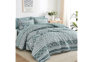 Yiran Boho Aztec Comforter Set Queen Size, Grayish Blue Comforter Bedding Set, 7 Piece Bed in a Bag, Soft Microfiber Bohemian