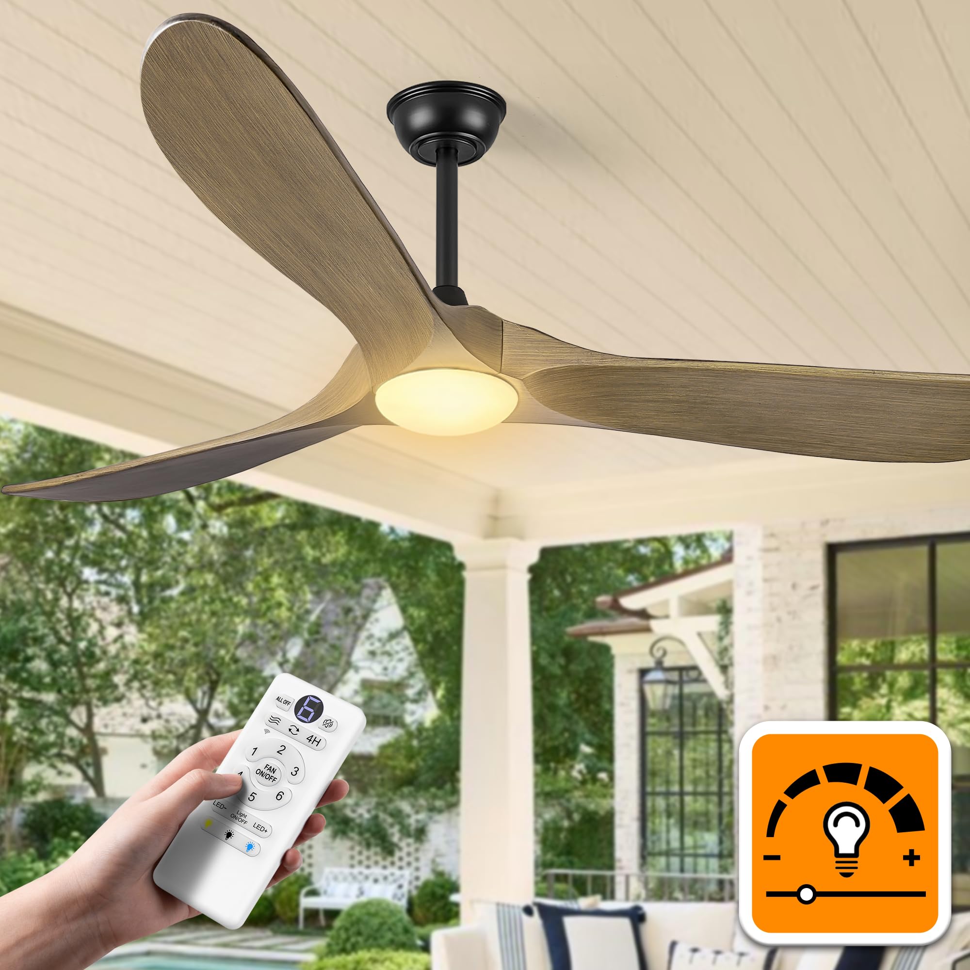 Photo 1 of ** FOR PARTS ONLY/ FAN BLADES DIFFER & DO NOT FIT FAN ** Haipeel 52 Inch Outdoor Ceiling Fans with Lights, Dimmable Solid Wood Ceiling Fan with Light and Remote Control 3 Blades Rustic Propeller Ceiling Fans for Patios Indoor Bedroom, Bronze Gray