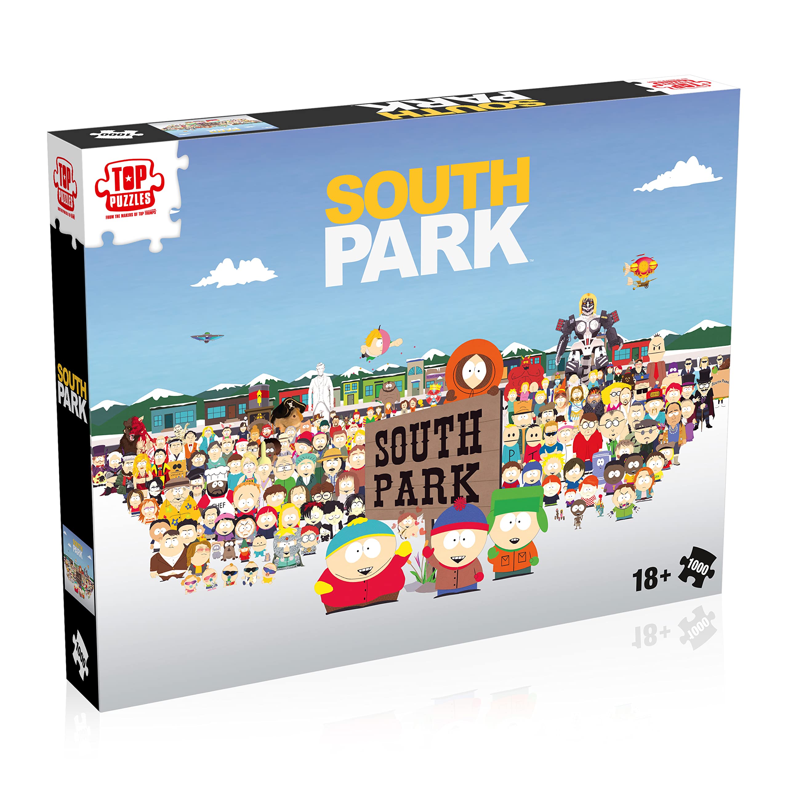 Winning Moves South Park 1000 Piece Jigsaw Puzzle Game, tour South Colorado and piece together Stan, Kyle, Kenny and Cartman, gift and toy for South Park fans aged 18 plus