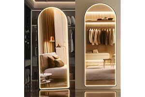 Hasipu 63/inch x 22/inch Led Mirror Full Length, Full Length Mirror with Lights Arch Design, Full Body Mirror with Lights, Wall Mounted Mirror Dimming & 3 Color Modes for Bedroom Arch Black