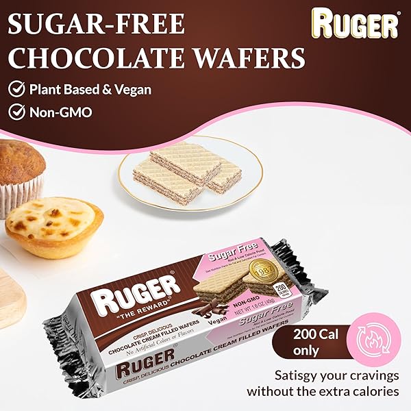 RUGER SUGAR-FREE CHOCOLATE WAFERS 1.6 OUNCE (PACK OF 12) – DELICIOUSLY CRISP AND GUILT-FREE CHOCOLATE TREATS WITH NATURAL INGREDIENTS, NON-GMO, VEGAN, NO ARTIFICIAL COLORS OR FLAVORS – PERFECT FOR WEDDINGS, ANNIVERSARIES, BIRTHDAYS, AND EVERYDAY SNACKING