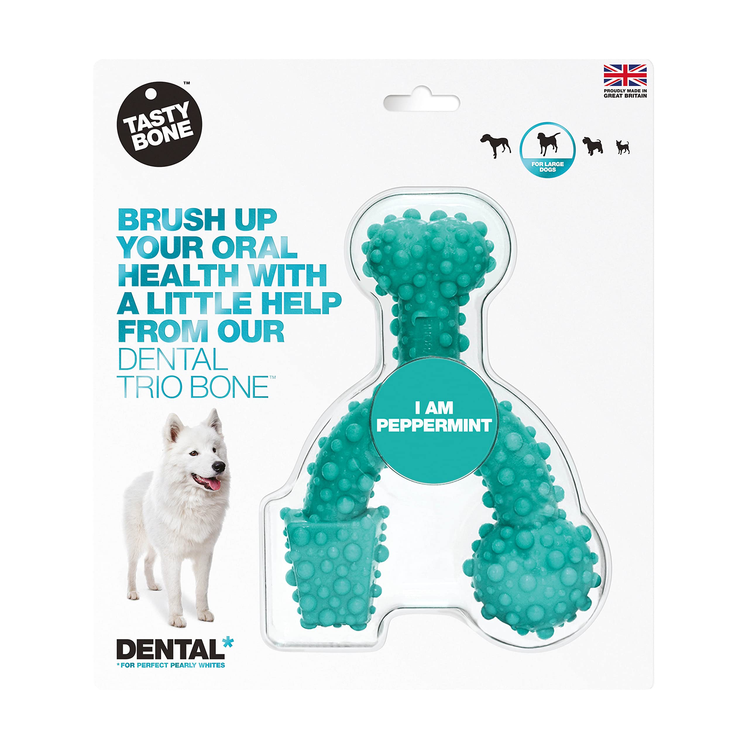 TastyBone TrioBone Dental Nylon Dog Chew Toy for Large Dogs (Peppermint) - Strong Healthy Teeth & Gums, Indestructible for Aggressive Chewers, Everlasting Flavour, Made in the UK — image 1