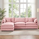 XOCN 102" L Shaped Modular Sectional Sofa, Comfy Upholstery Chenille Cloud Couch with Ottoman, Modern 4-Seat Deep Seat Sofa with Pillow for Living Room, Bedroom, Apartment, Pink