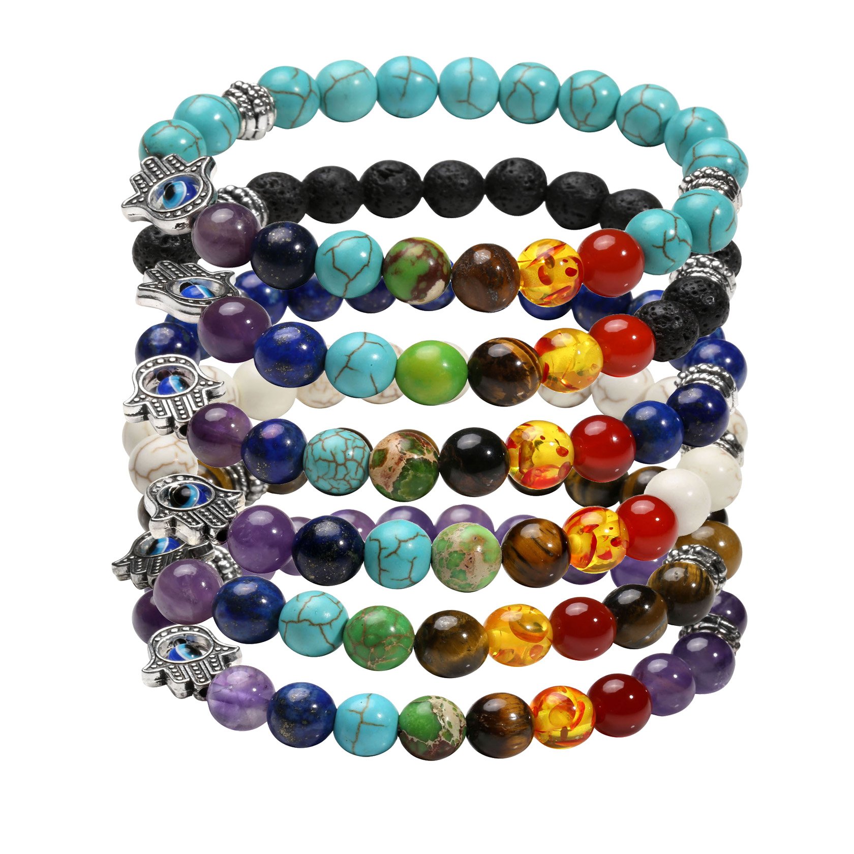 MILAKOO 6 Pcs Lava Rock Evil Eye Bracelet for Oil Diffuser Yoga Reiki Prayer Healing for Men Women — image 1