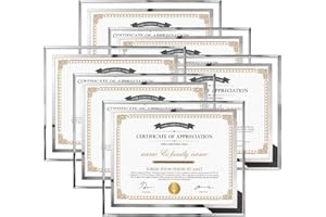 Hoikwo 8.5x11 Picture Frames, 6 Packs Silver Glass Certificate Frames for Document Diploma Award, Only for Tabletop Display Vertically or Horizontally