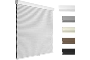 Boolegon Blackout Cellular Shades Cordless Pull Down Cellular Blinds Thermal Insulated Honeycomb Blinds for Windows, White, 39" W x 39" H