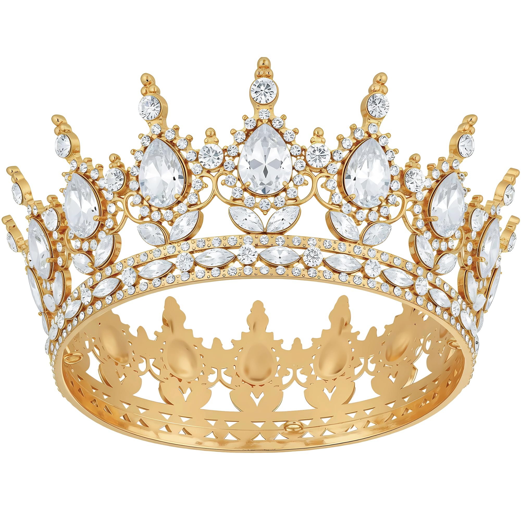AMZVALU Crowns for Women | Corona Para Pastel | Gold Queen Princess Crown Cake Topper with Rhinestones | Royal Crown for Cake Bride Birthday Wedding Pageant Prom Decorations Hair Accessory (Gold)