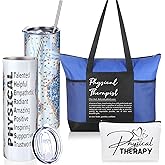 Patelai 3 Pcs Physical Therapist Appreciation Gift Set 20 oz Stainless Steel Tumbler with Straw Brush Canvas Cosmetic Bag Tote Bag for Staff Colleagues World Physical Therapist Day (Blue)