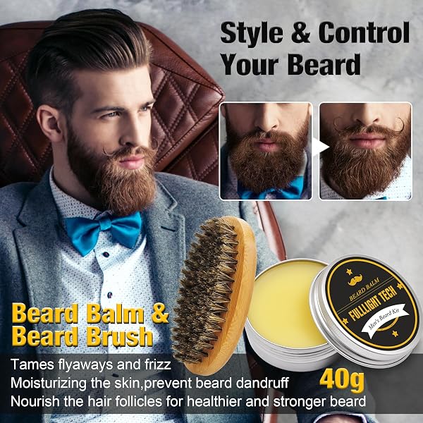 BEARD KIT,10-PIECE MEN GIFT SET WITH 3 BEARD OIL SCENTS,SOOTHES BEARD ITCH