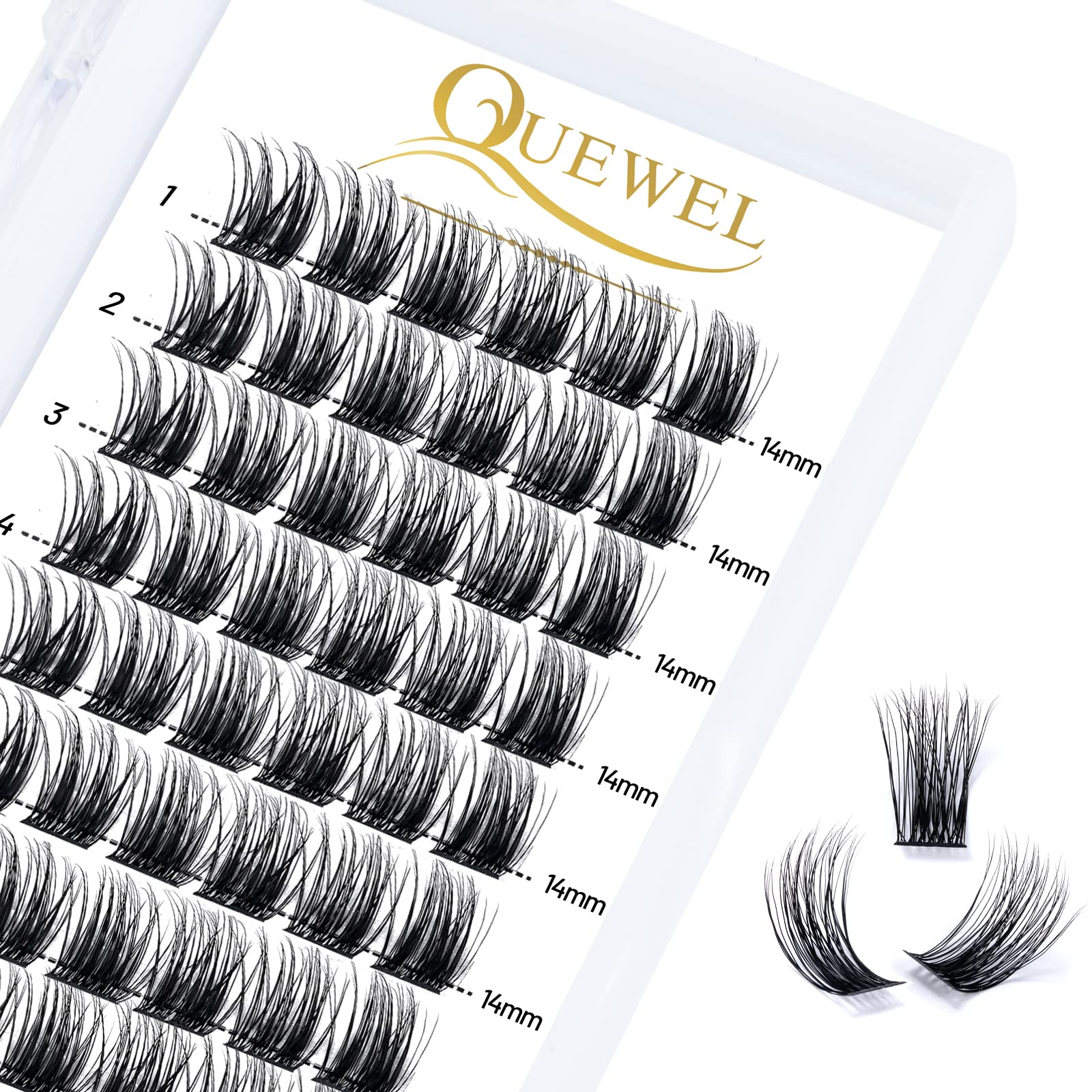 QUEWEL Cluster Lashes 72 Pcs Wide Stem Individual Lashes C/D Curl 8-16mm Length DIY Eyelash Extension False Eyelashes Soft for Personal Makeup Use at Home (natural02-C-14) — image 1