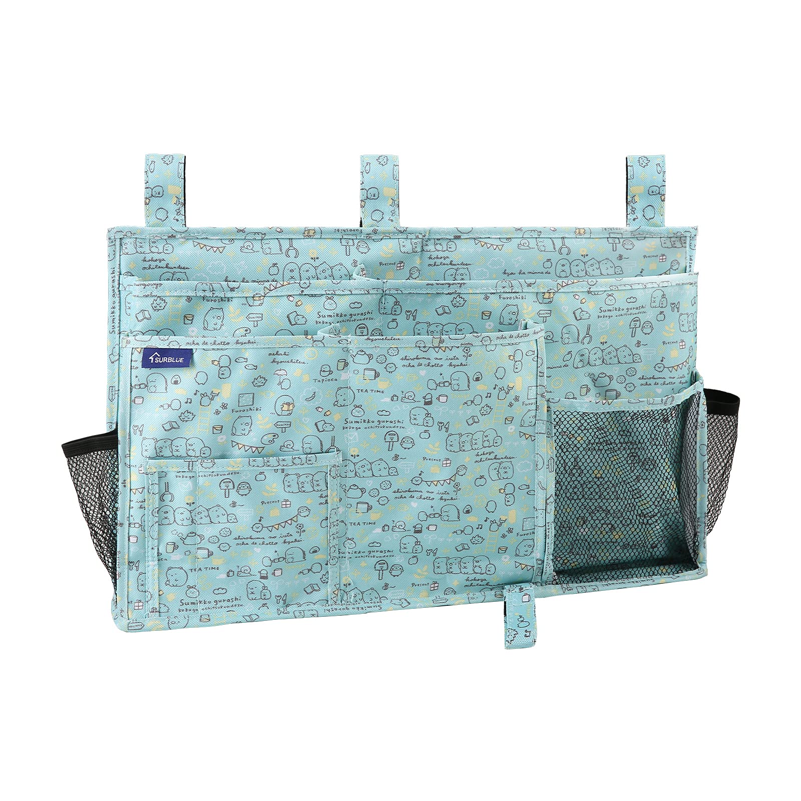 Surblue Bedside Caddy Hanging Bed Organizer Storage Bag Pocket for Bunk and Hospital Beds, College Dorm Rooms Baby Bed Rails, Camp 8 Pockets, (Large, Cartoon)