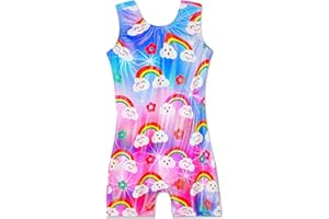 Domusgo Gymnastics Leotards for Girls Sparkly One Piece Sleeveless Biketards with Shorts