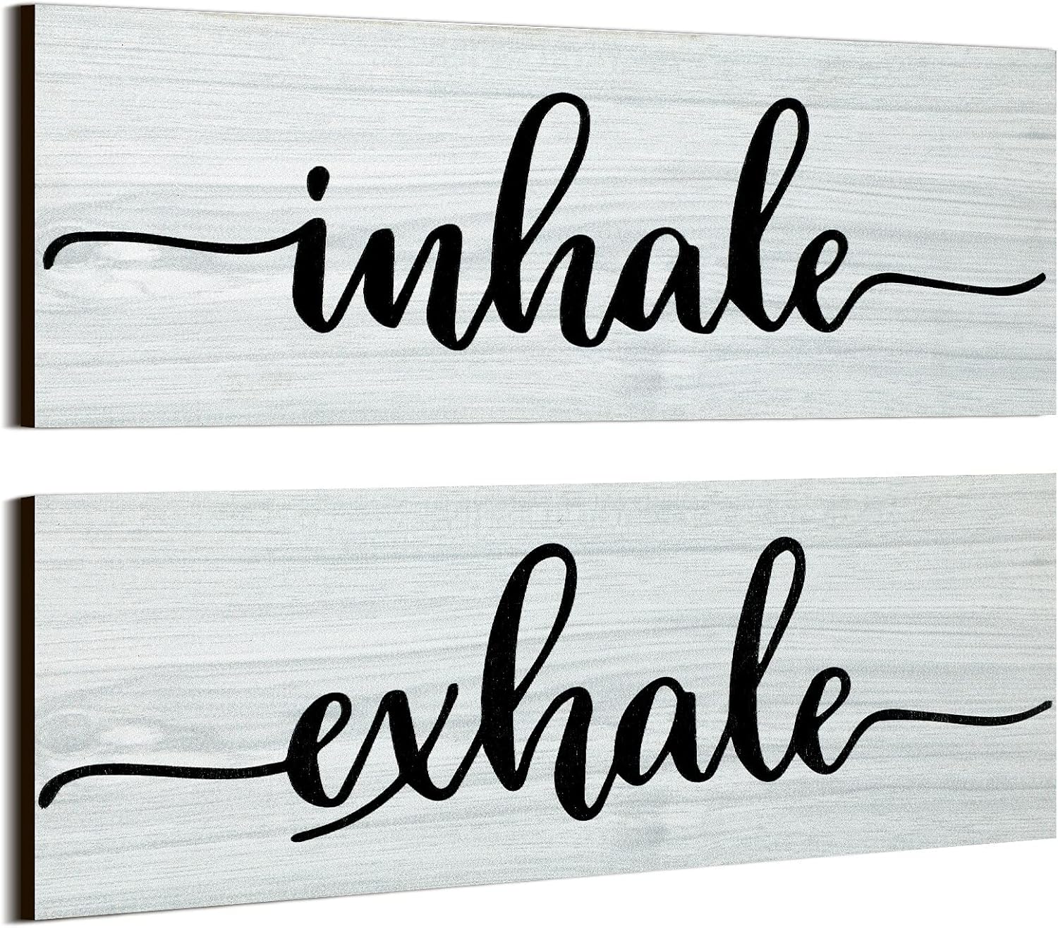 Jetec 2 Pieces Inhale Exhale Wood Sign Art, Inspirational Farmhouse Wall Plaque Wooden Rustic Signs for Bedroom Wall Art Home Decor Bedroom Decor Farmhouse Style Gallery Wall (White)