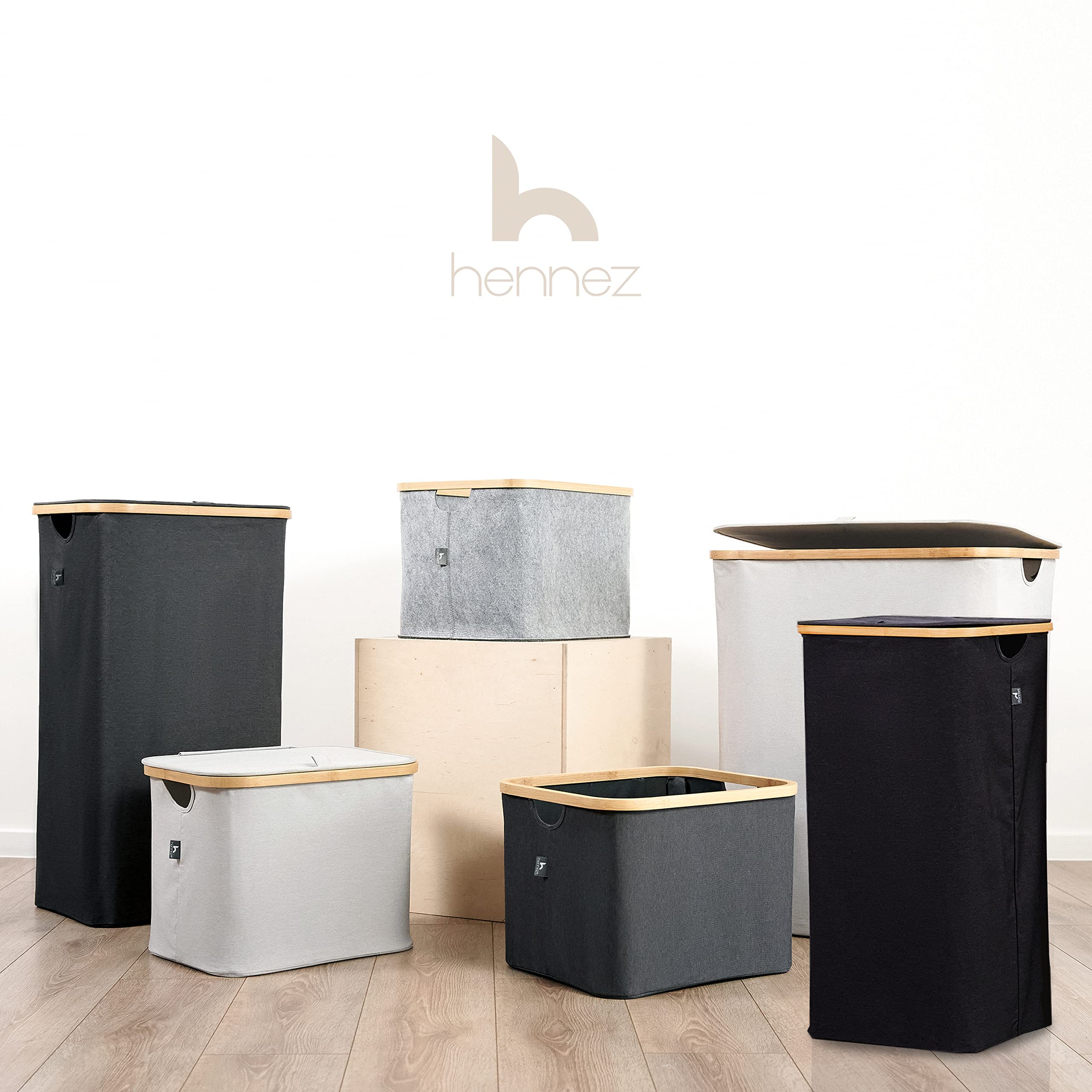 HENNEZ 100L Laundry Basket with Lid - Washing Hamper - Dirty Clothes Bin - Thick Fabric 220gsm — image 1