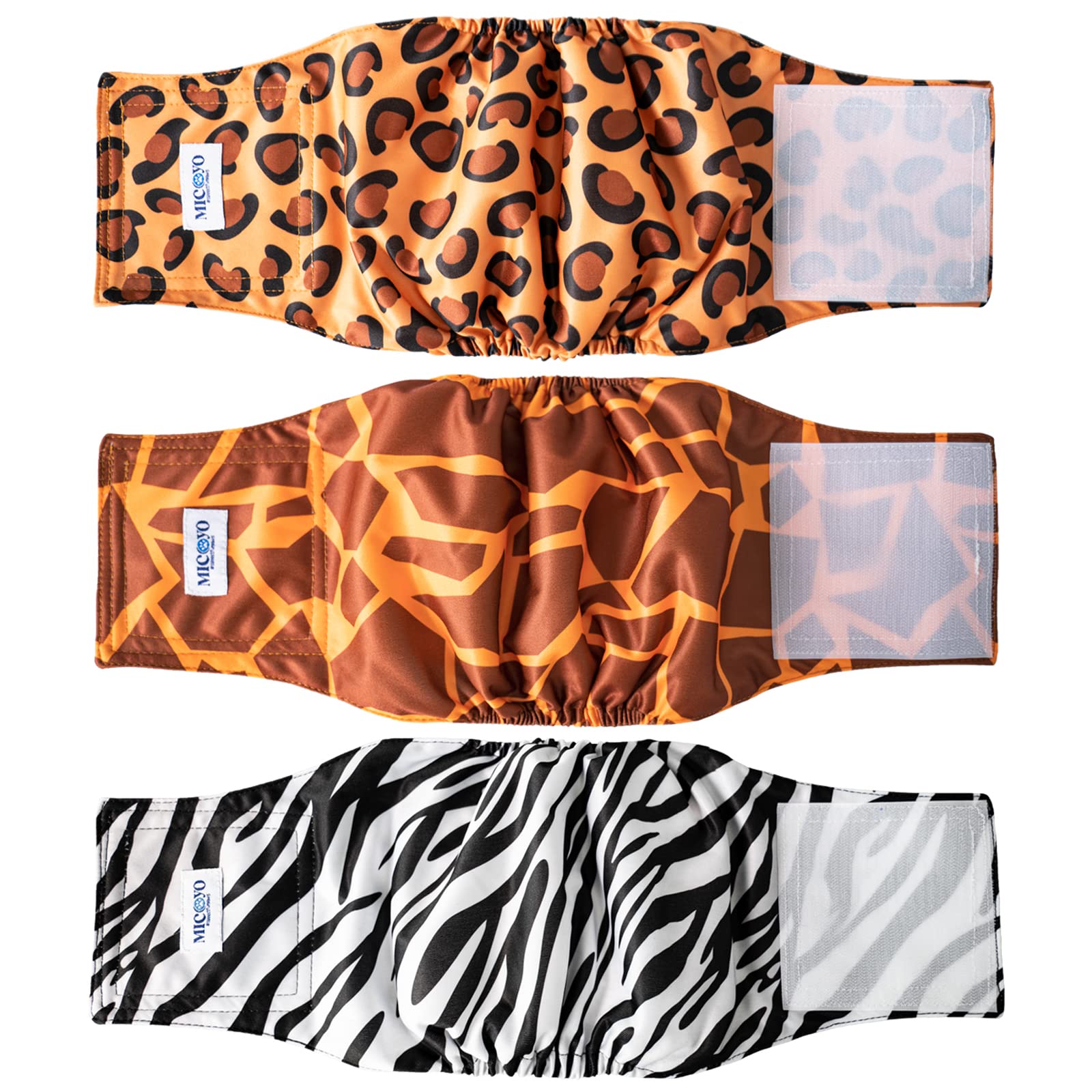 MICOOYO Belly Bands for Dogs, Reusable Dog Nappies Male 3 Pack, Male Dog Wraps Diaper Pants for Doggy Puppy(Wild Africa, XS)