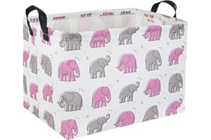 TIBAOLOVER Elephant Baby Storage Basket Pink Elephant Storage Bin with Handles for Girls Room Decor Toy Basket Shelf Gift Basket Rectangular Elephant Decor for Bedroom Bathroom (Line Elephants)