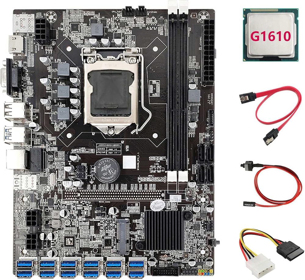 CIWEI B75 ETH Miner Motherboard 12 PCIe USB3.0 LGA1155 G1610 CPU 16GB RAM