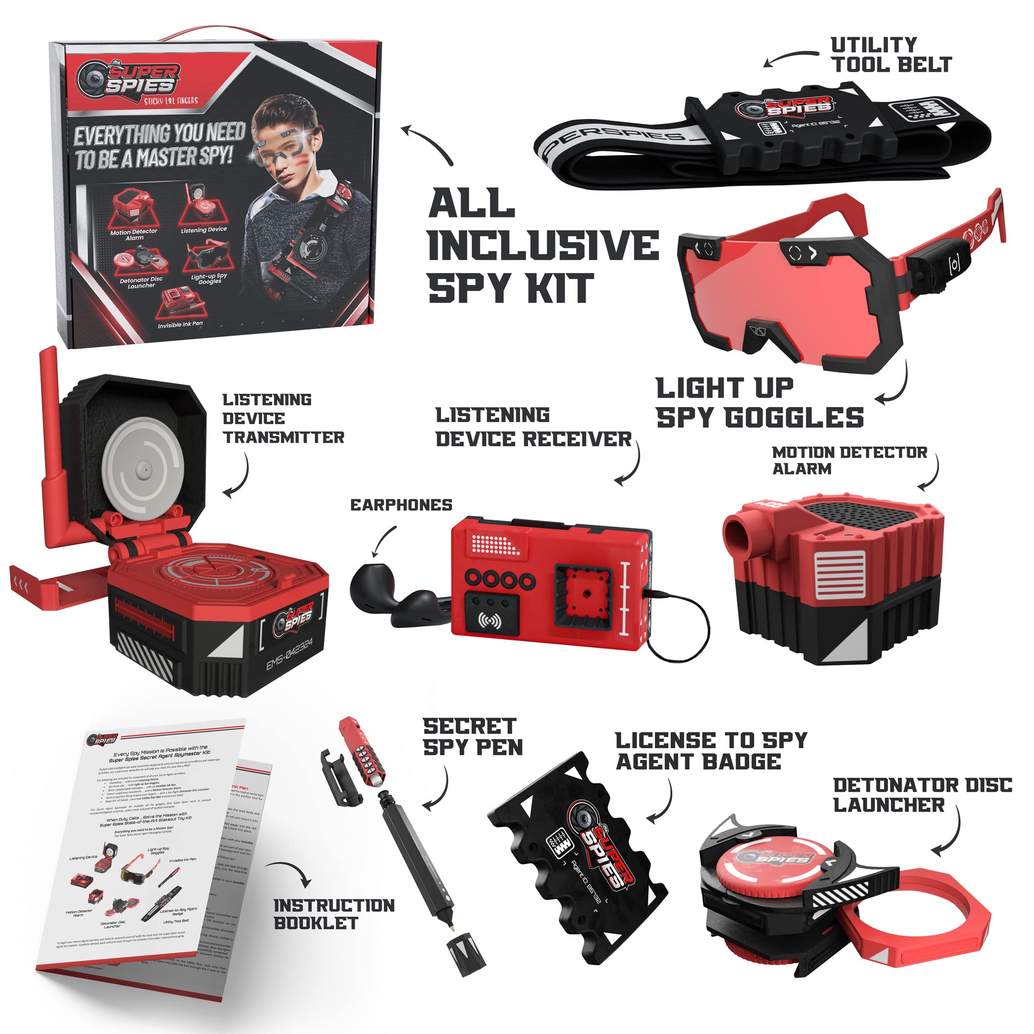 STICKY LIL FINGERS SuperSpies Secret Agent Spymaster Kit - Spy Gear Ninja Toys and Gadgets for Kids 8-12 Detective Kit