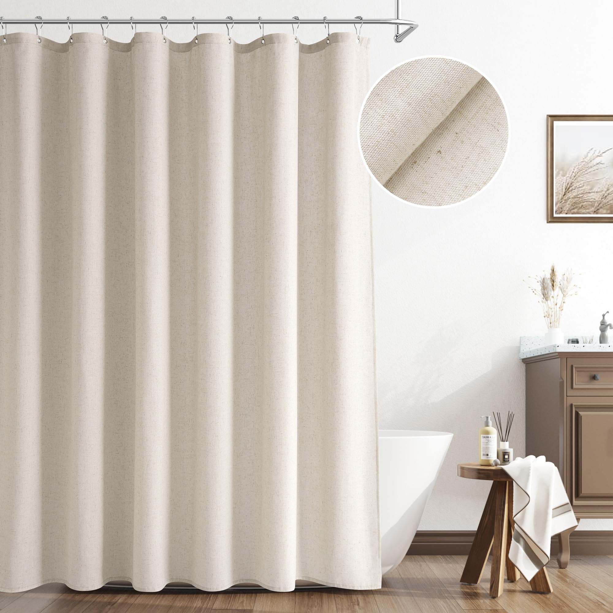 Photo 1 of Naturoom Apricot Linen Shower Curtain, Cloth Textured Fabric Shower Curtain Set with Hooks, Simple Elegant Modern Farmhouse Country Ultra Thick Bath Curtains for Bathroom,Water Repellent,72x72