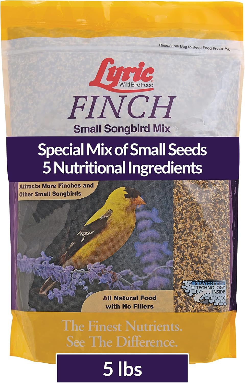 Backyard Birding & Wildlife - Lyric Finch - Small Songbird Wild Bird Seed - Attracts Goldfinches, House Finches, Purple Finches & More - 5 lb. Bag
